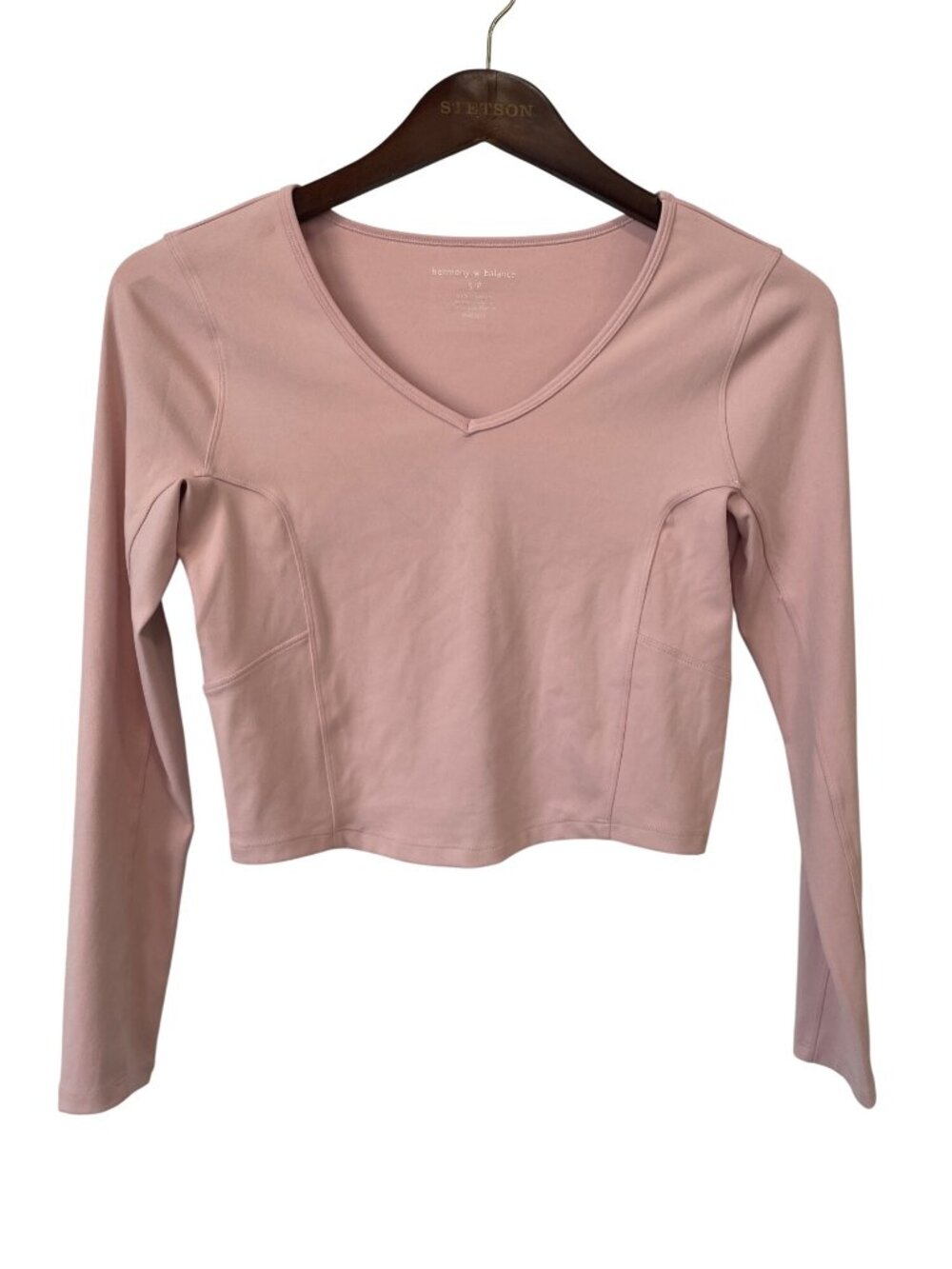 Harmony & Balance Yoga Top Small Long Sleeve V-Neck Pink Gym Workout Athleisure